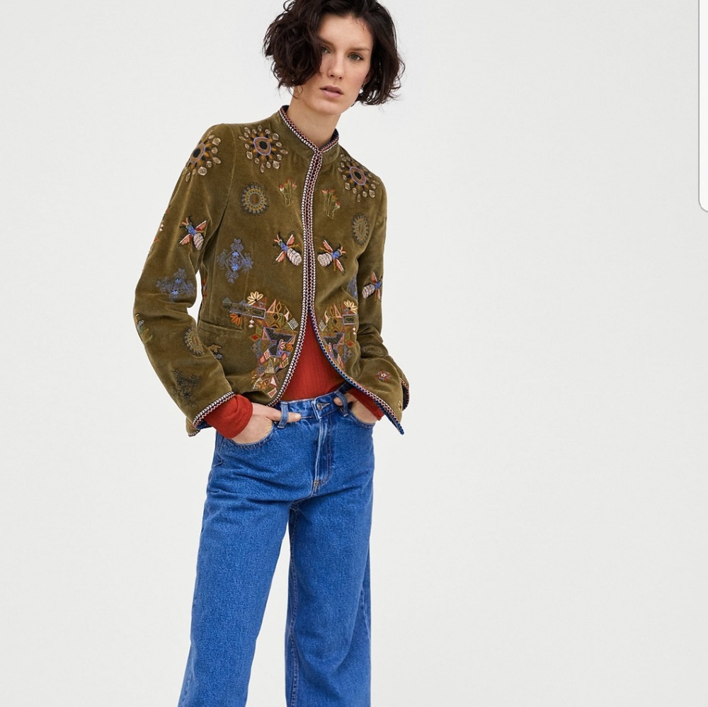 Zara Olive Embroidered Jacket